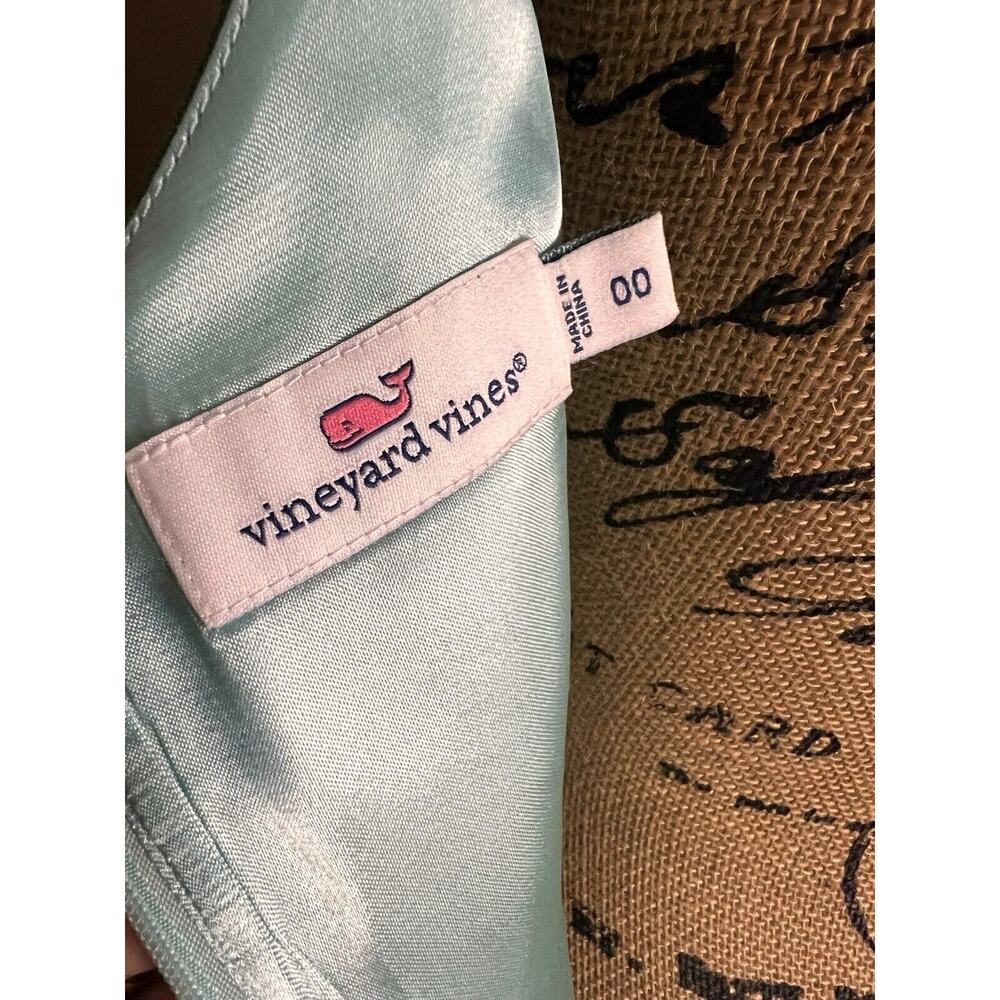 VINEYARD VINES GREEN BLUE LEAF SILK COTTON EMBELLISHED NECKLINE SHEATH DRESS 00 - Picture 5 of 5